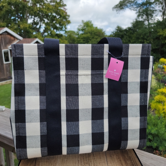 ♠️Kate Spade Gingham Large Canvas Tote Black NWT - Picture 7 of 12